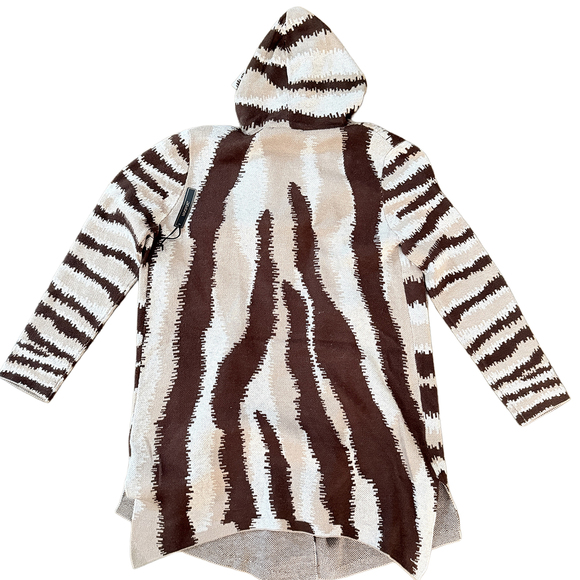 NWT MaxSport Hooded Waterfall cardigan long duster chevron brown beige zebra XL - Picture 3 of 7